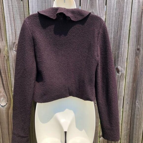 Eva Tralala Paris Wool Cardigan 2 Coat Jacket Ruffle Brown Long Sleeve Top Crop - Picture 5 of 8